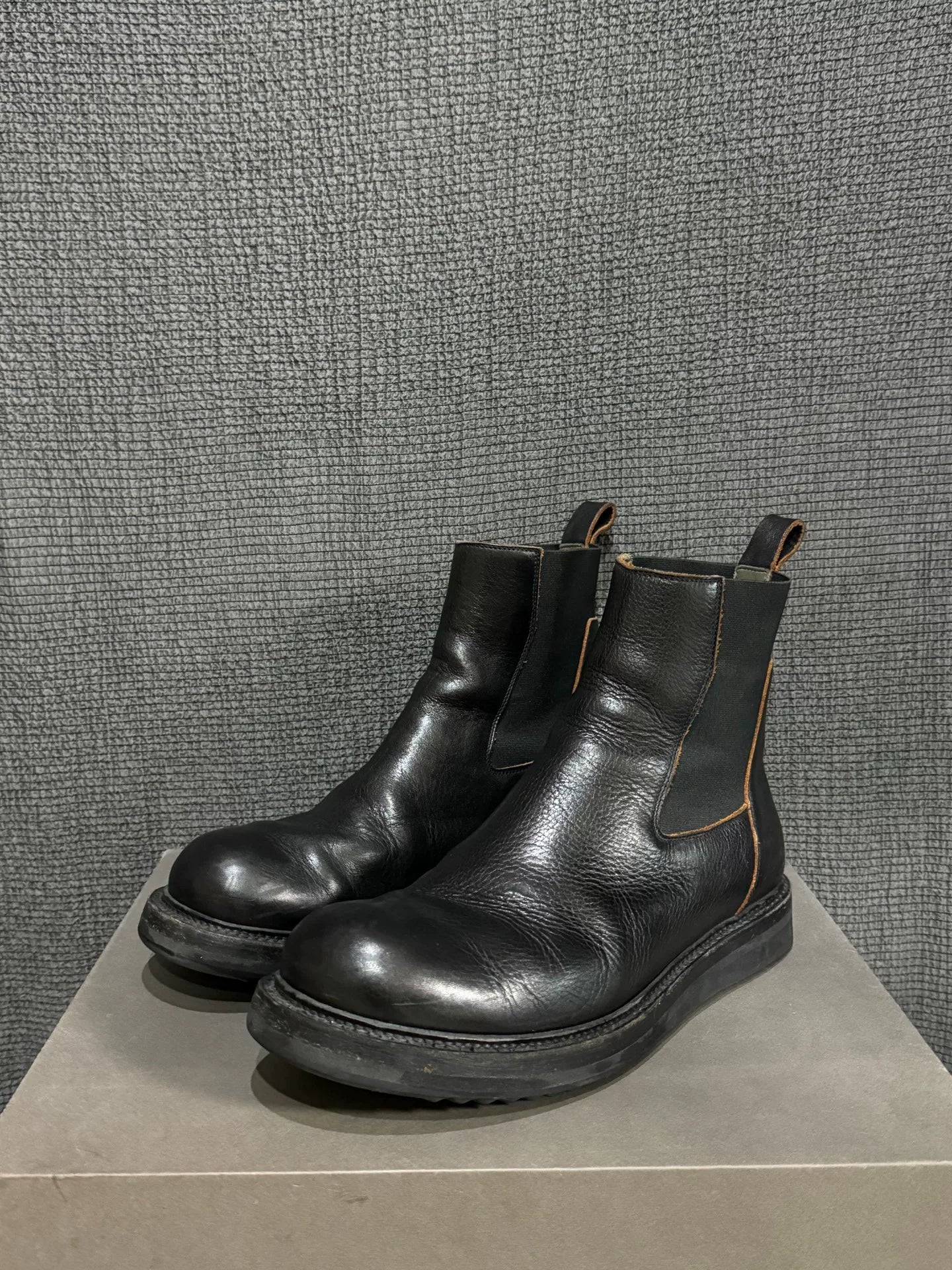 black leather chelsea boots by rick owens