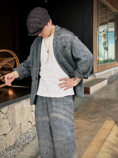 gray sashiko wide suit and pants set
