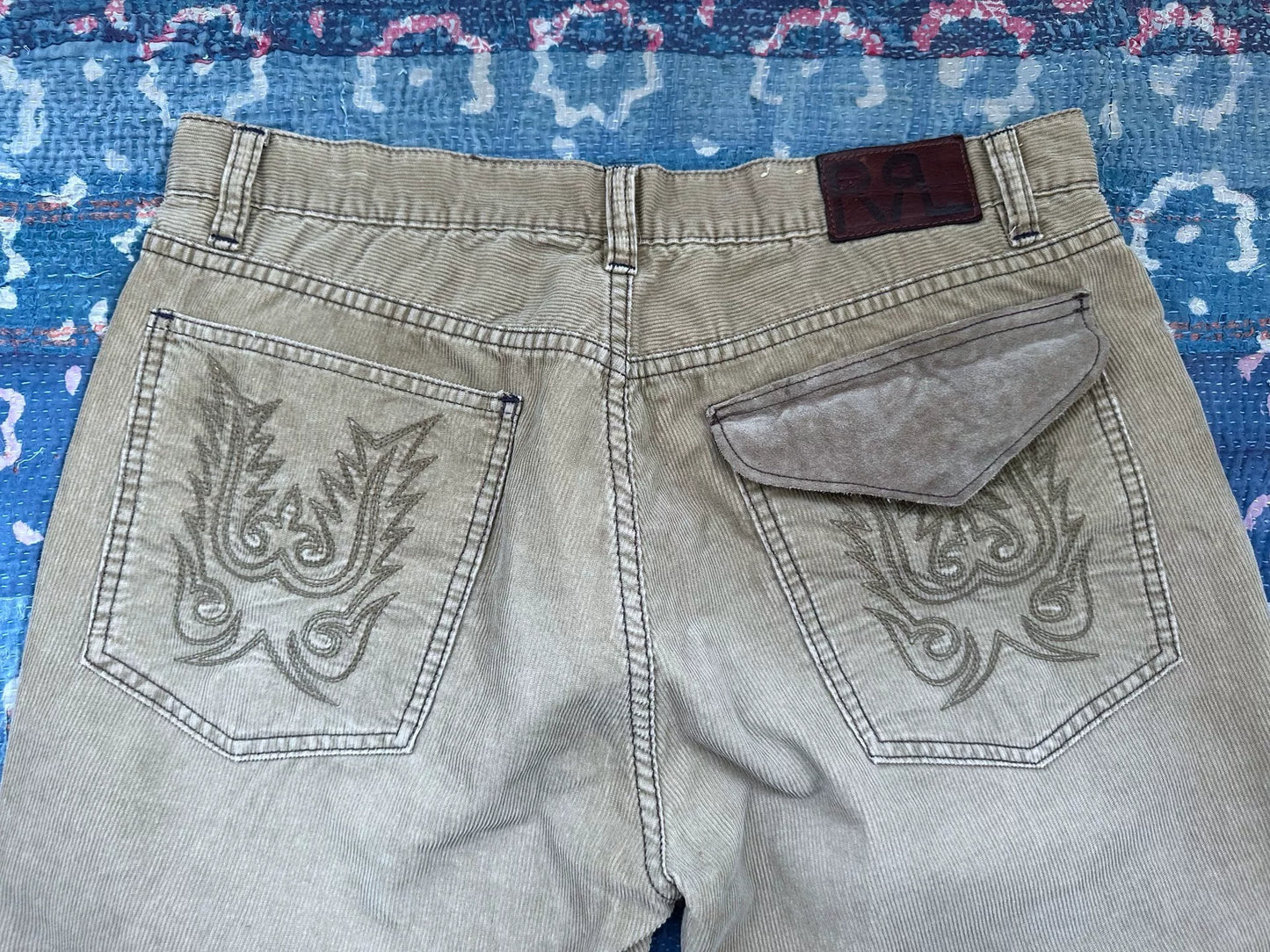 rrl western embroidered patchwork denim pants