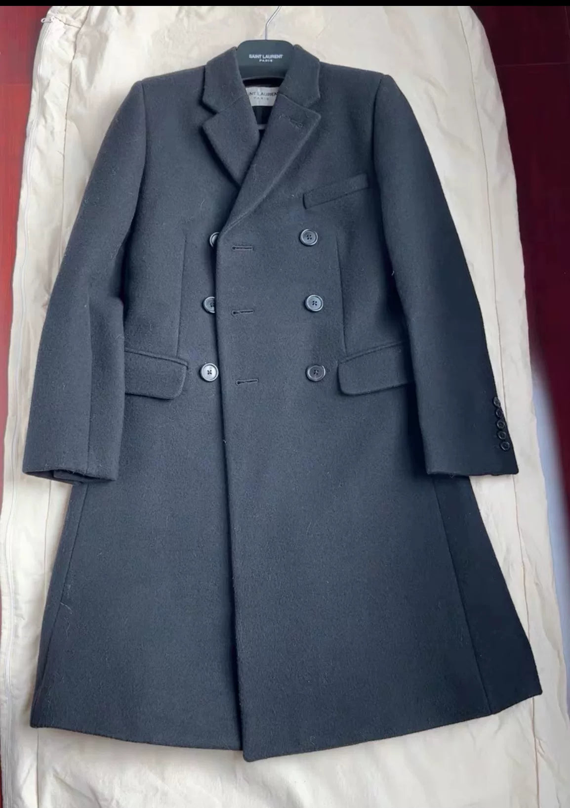 SAINT LAURENT Black Wool Slim Coat Size 36