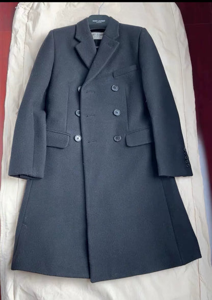 SAINT LAURENT Black Wool Slim Coat Size 36
