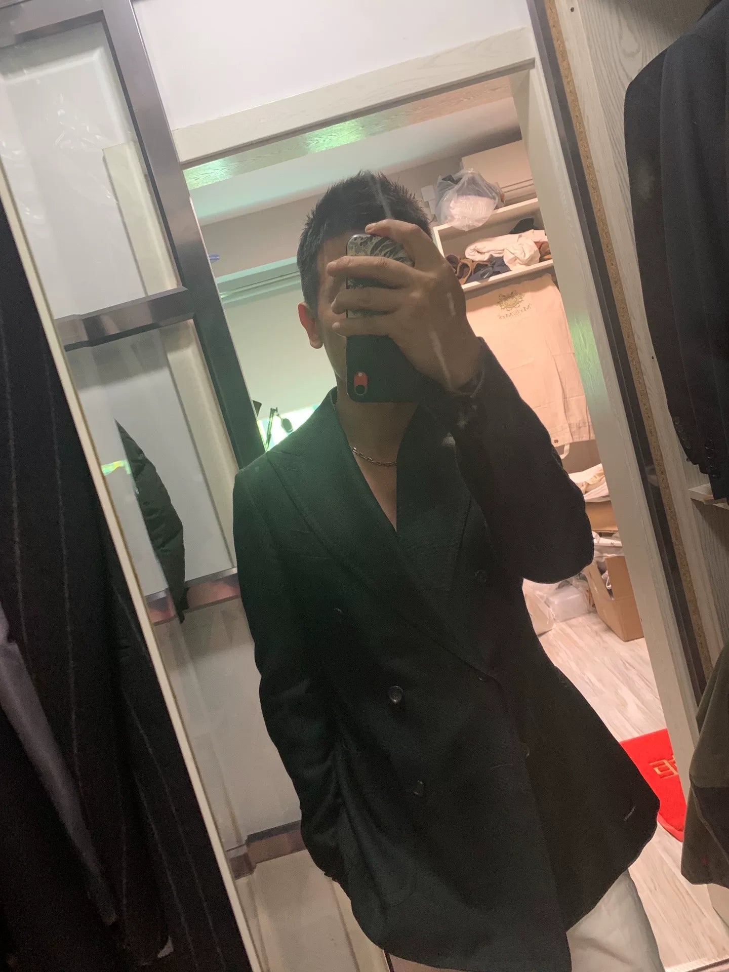 stylish dark green wool blazer