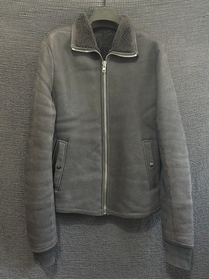 rick owens leather jacket with shearling collar