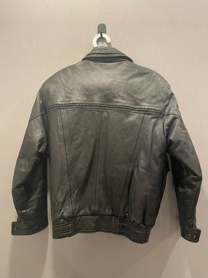 vintage woven leather jacket with detailed design
