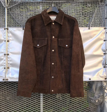 wacko maria leather trucker jacket brown