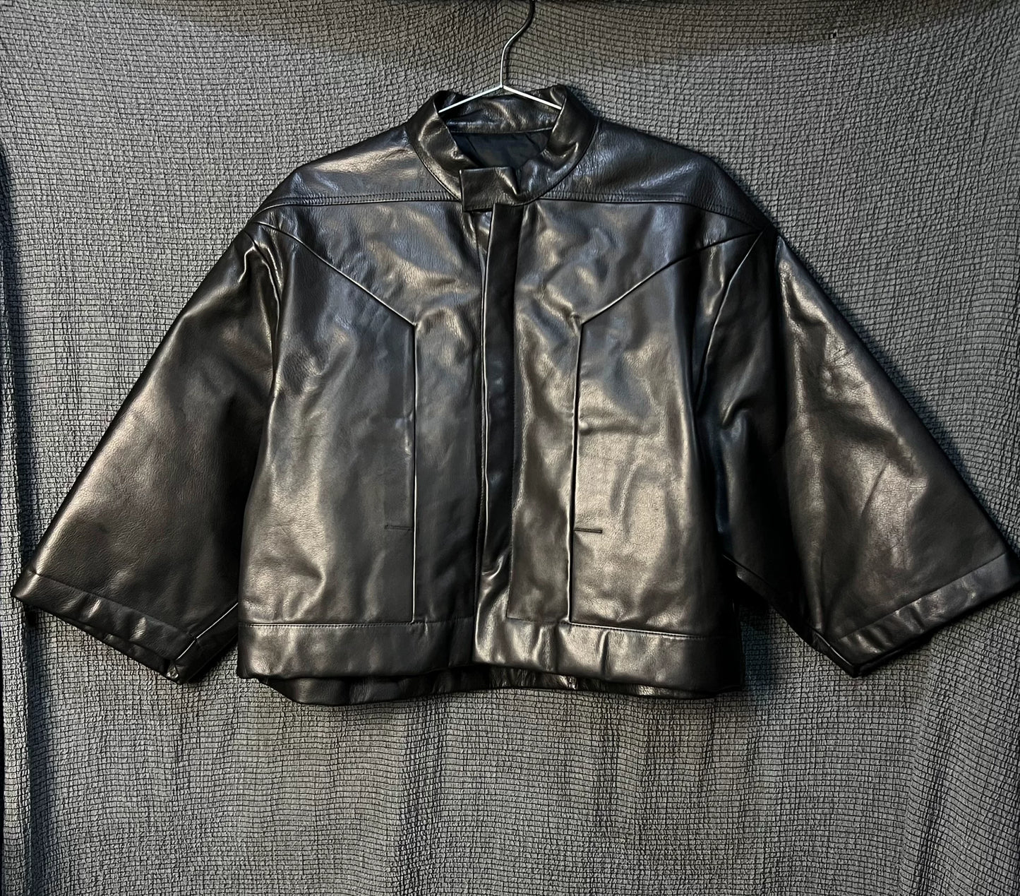 rick owens black leather cropped jacket