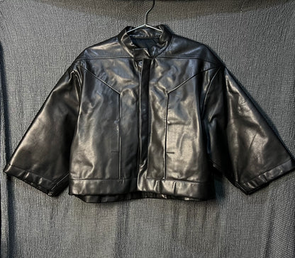 rick owens black leather cropped jacket