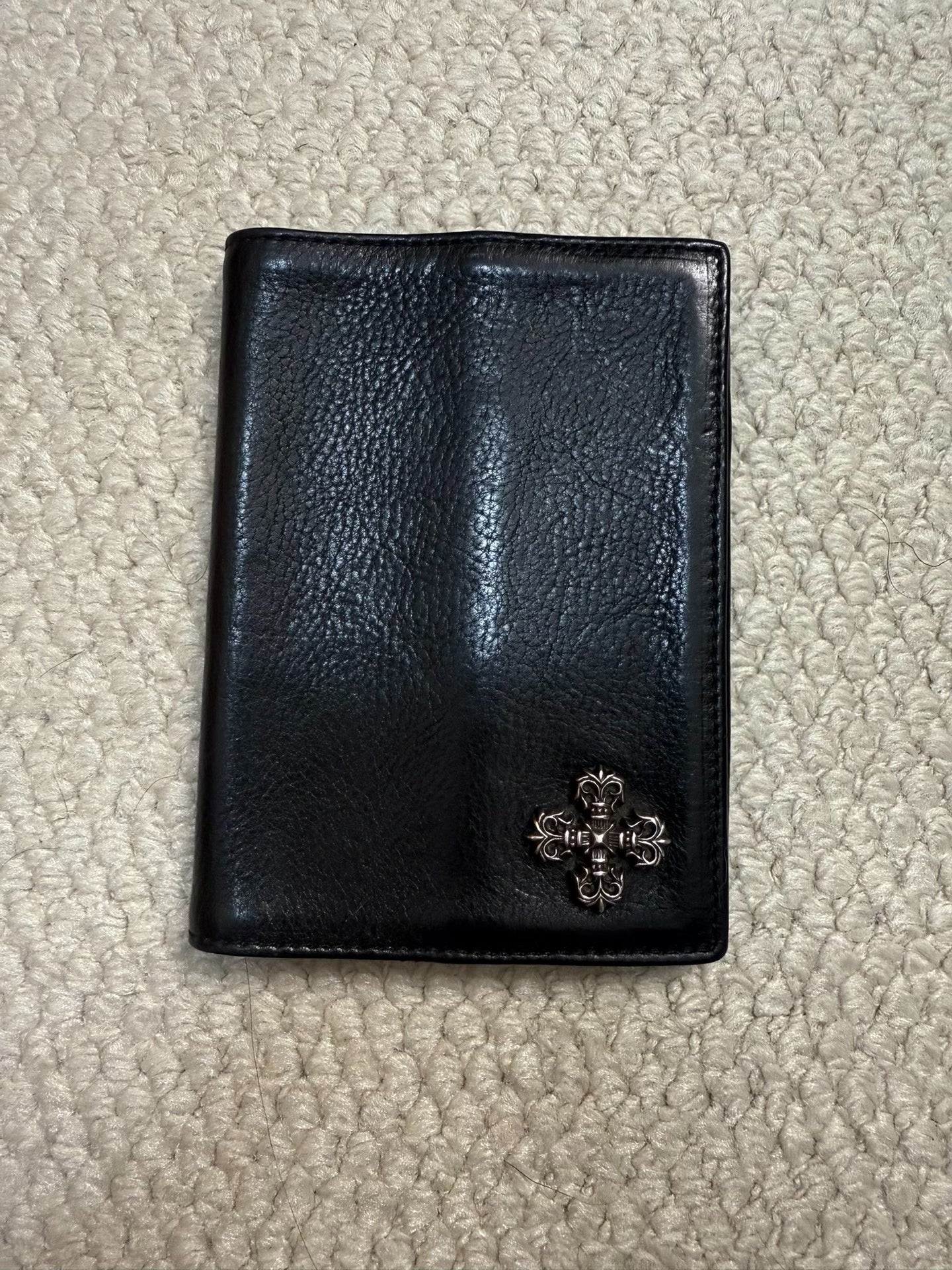 Chrome Hearts Flame Cross Silver Black Leather Passport Holder