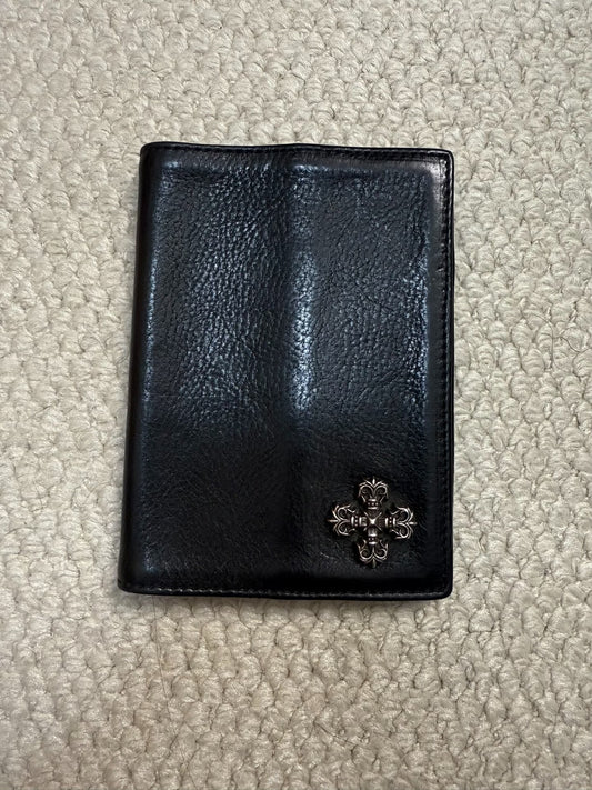 Chrome Hearts Flame Cross Silver Black Leather Passport Holder