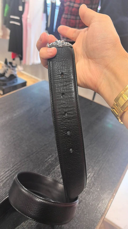 Chrome Hearts 3pc Vine Carving Silver Buckle Belt