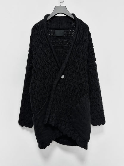 black oversized hand-knitted cashmere jacket