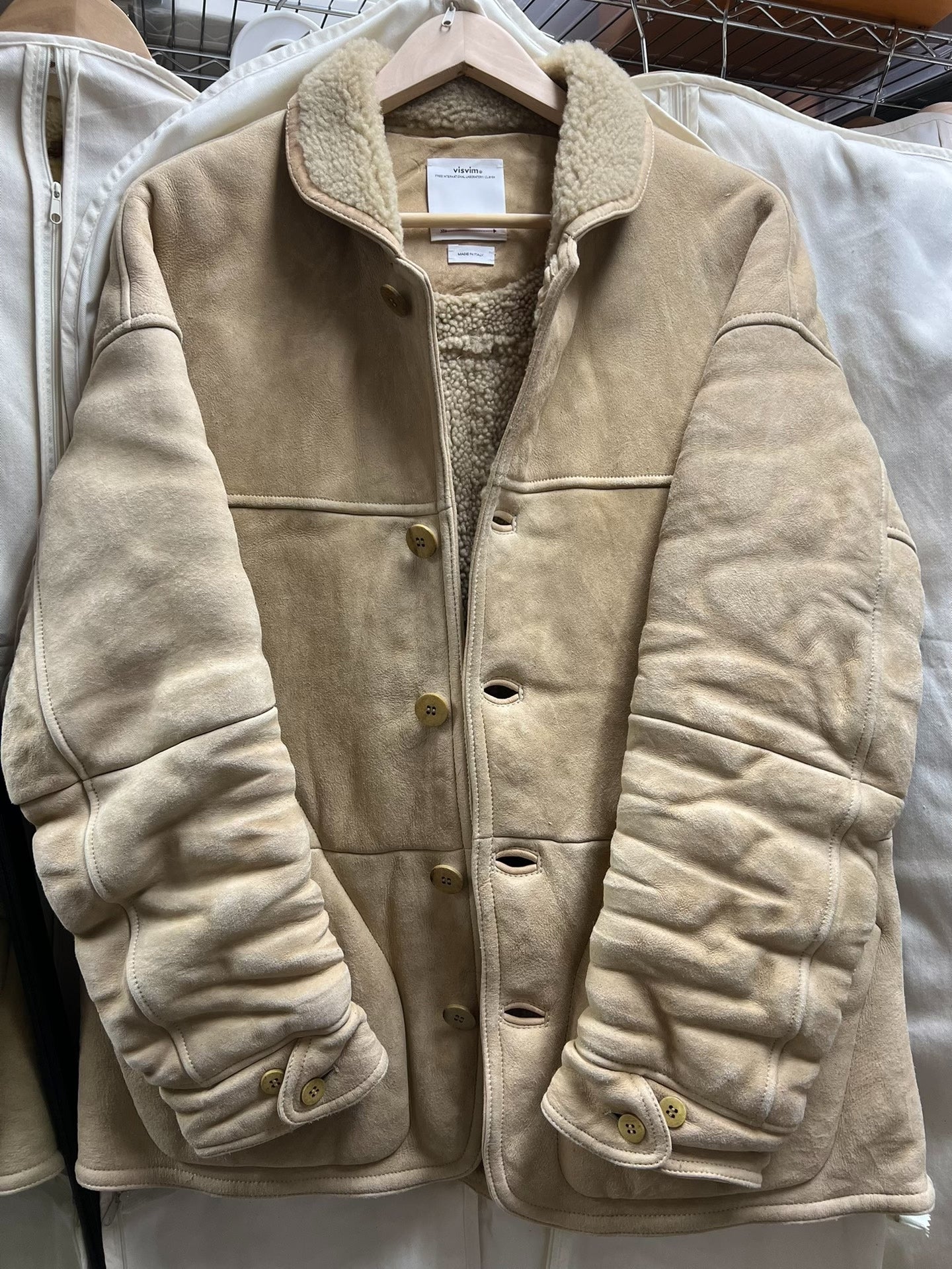 visvim eton jacket in sheepskin beige