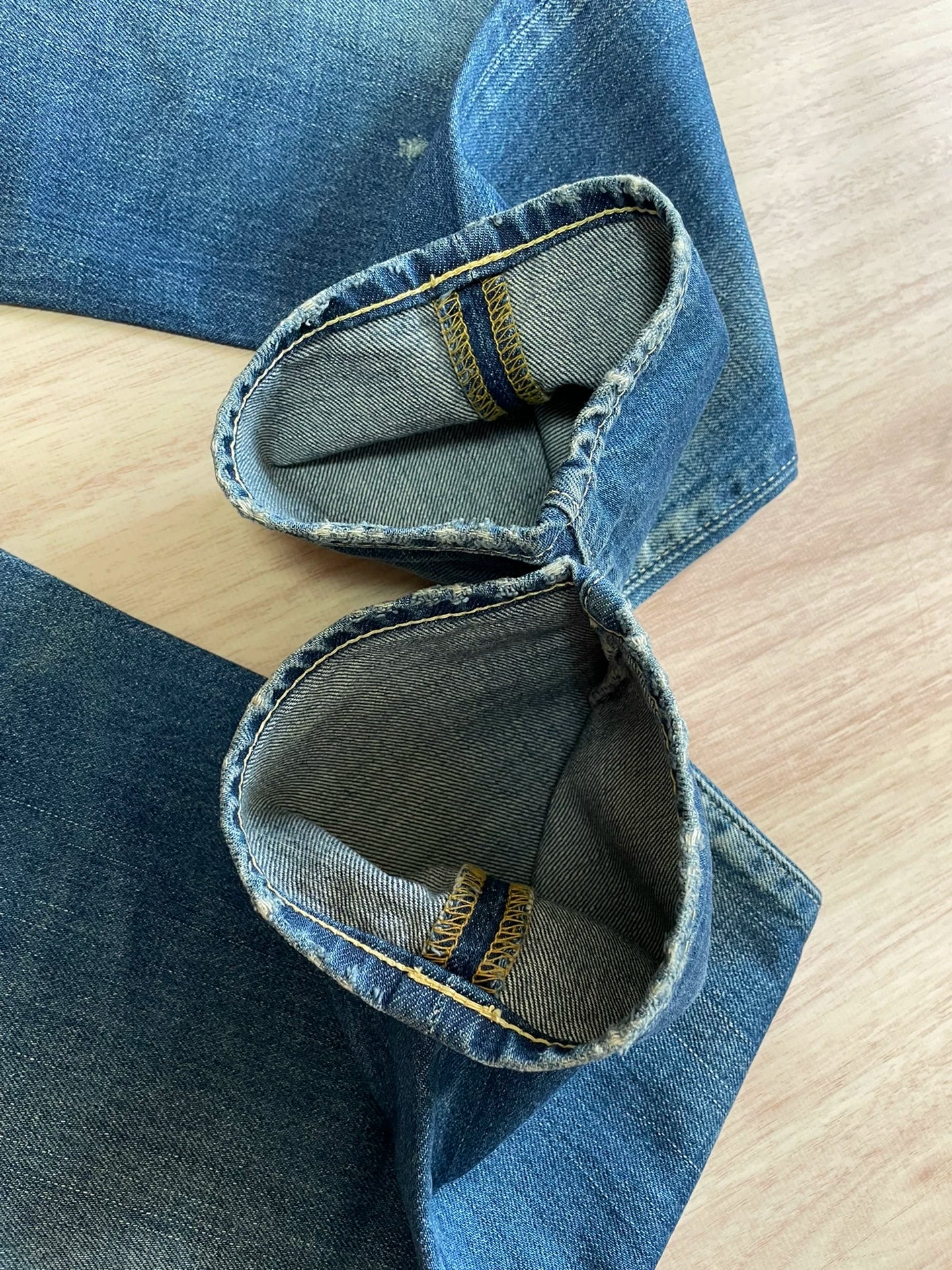 VISVIM SOCIAL SCULPTURE DAMAGED-5 Washed Distressed Jeans