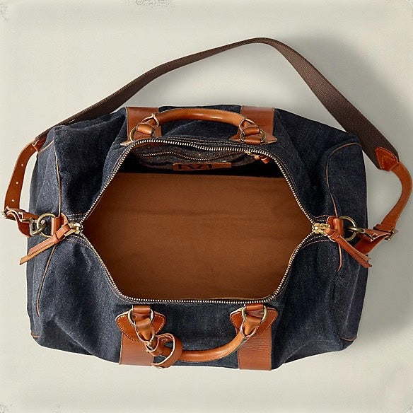 RRL Winston Denim Leather Duffle Bag