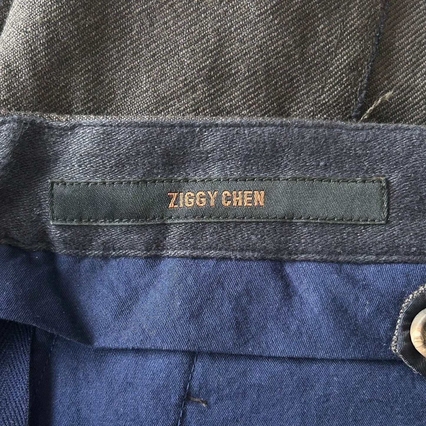 ziggy chen gray wool-linen cropped pants