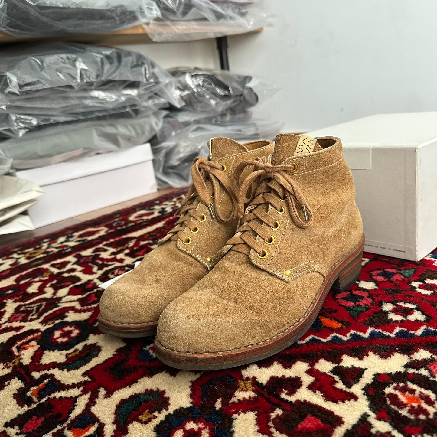 visvim brigadier suede boots in camel