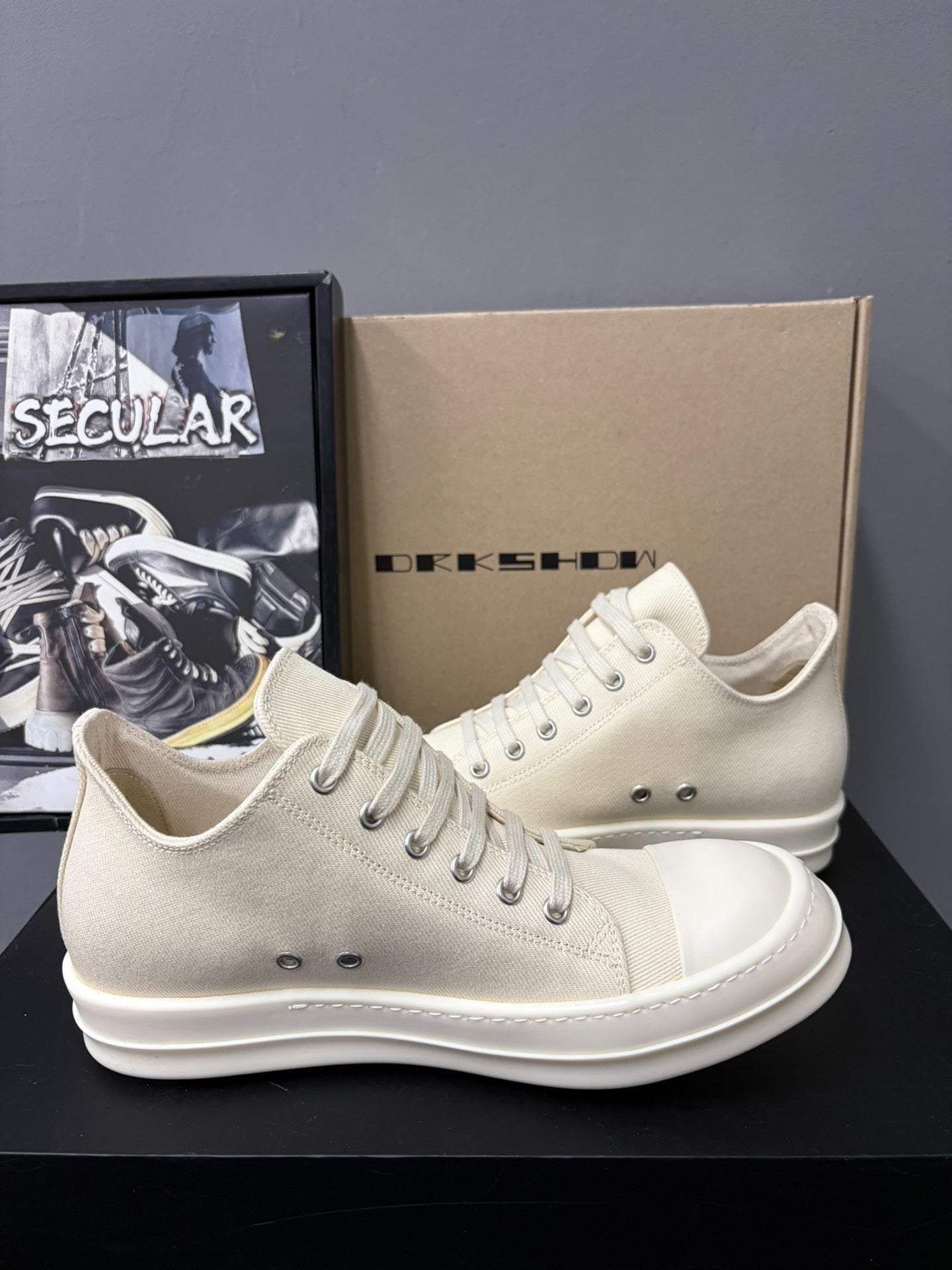 Rick Owens DRKSHDW White Canvas Low-Top Sneakers