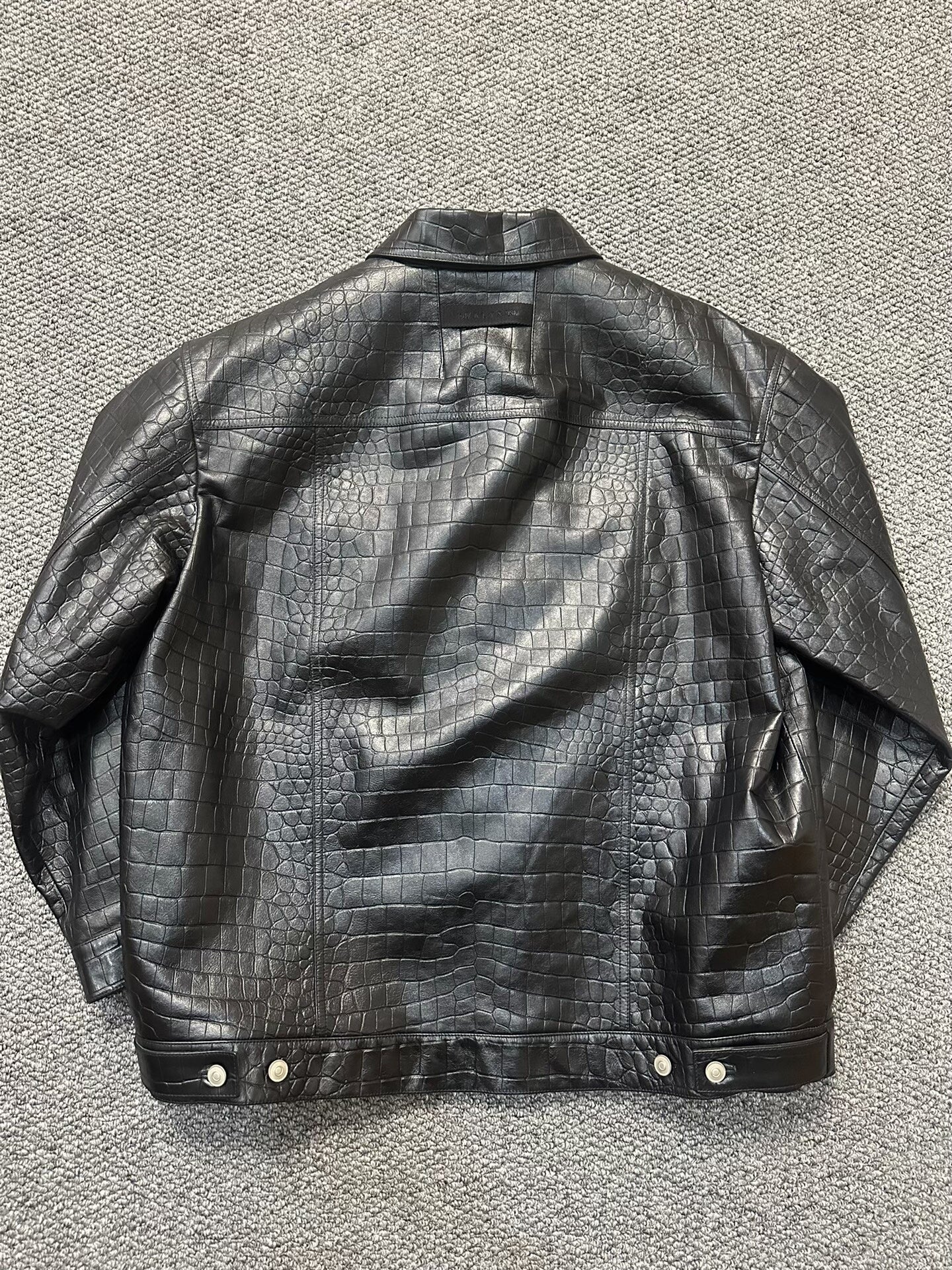 black leather shirt jacket with unique texture