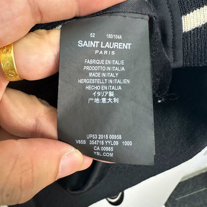 Saint Laurent Black Leather Sleeve Baseball Jacket