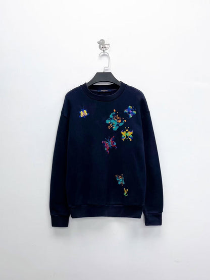 louis vuitton blue butterfly embroidered hoodie