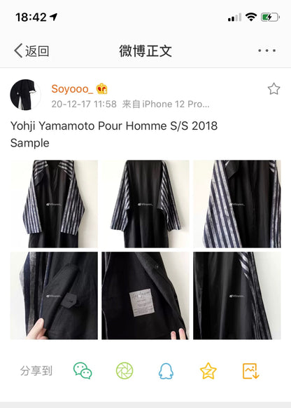 Yohji Yamamoto Striped Sleeve Linen Coat