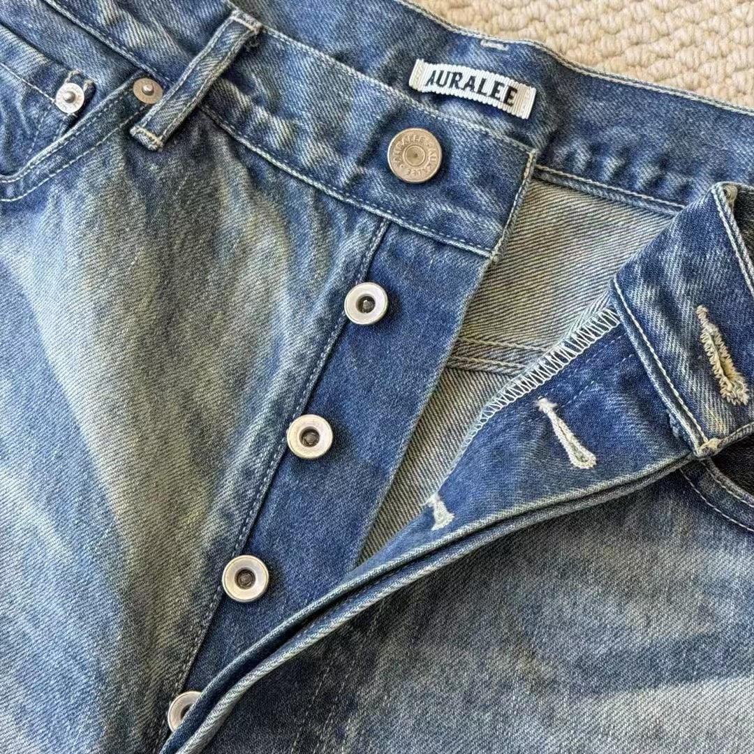 AURALEE Selvedge Faded Heavy Denim Wide Pants