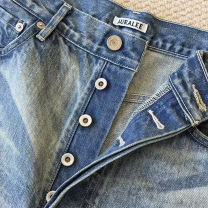AURALEE Selvedge Faded Heavy Denim Wide Pants