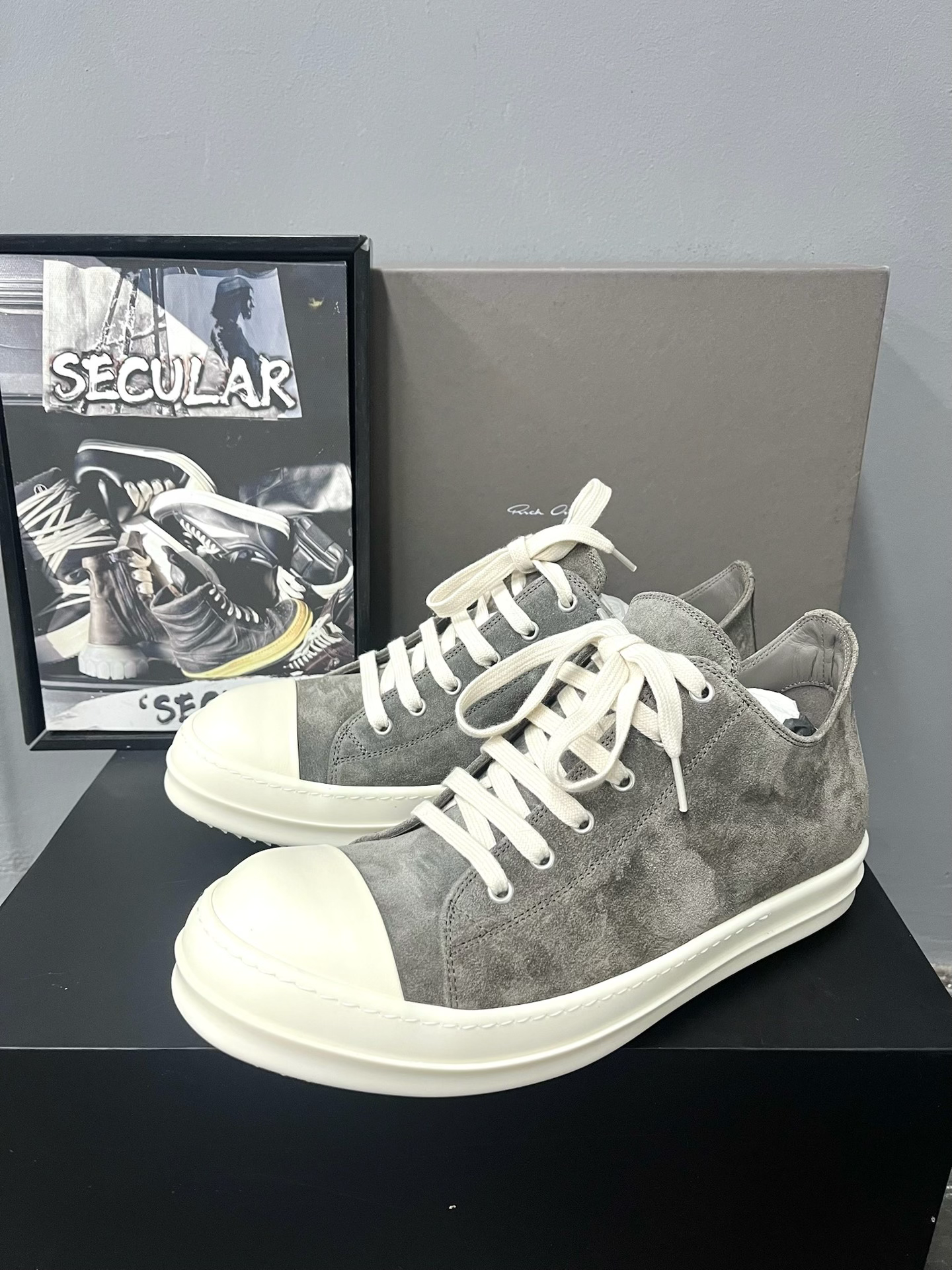 Rick Owens Low-Top Gray Suede Sneakers