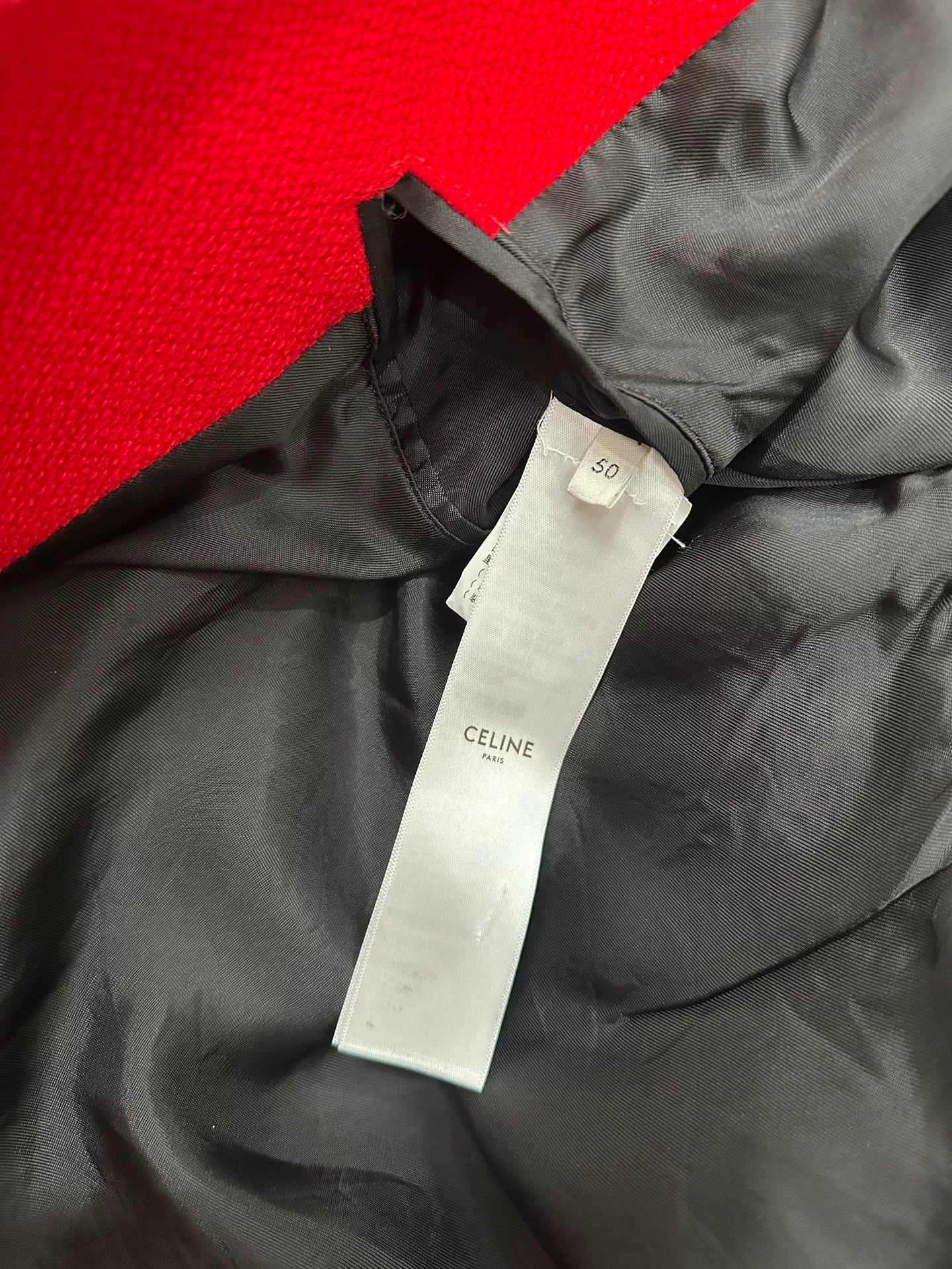 Celine Red Wool Leather Sleeve Bomber Jacket