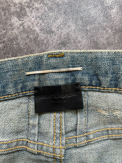 Saint Laurent Distressed Light Blue Jeans