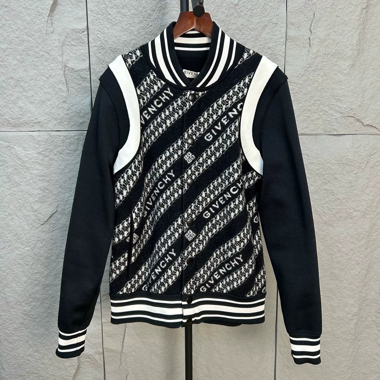 givenchy black and white wool baseball jacket