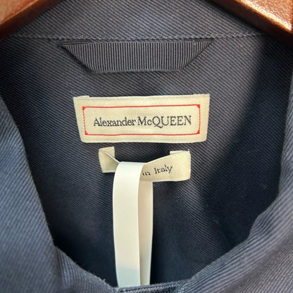 alexander mcqueen deep blue skull embroidered jacket