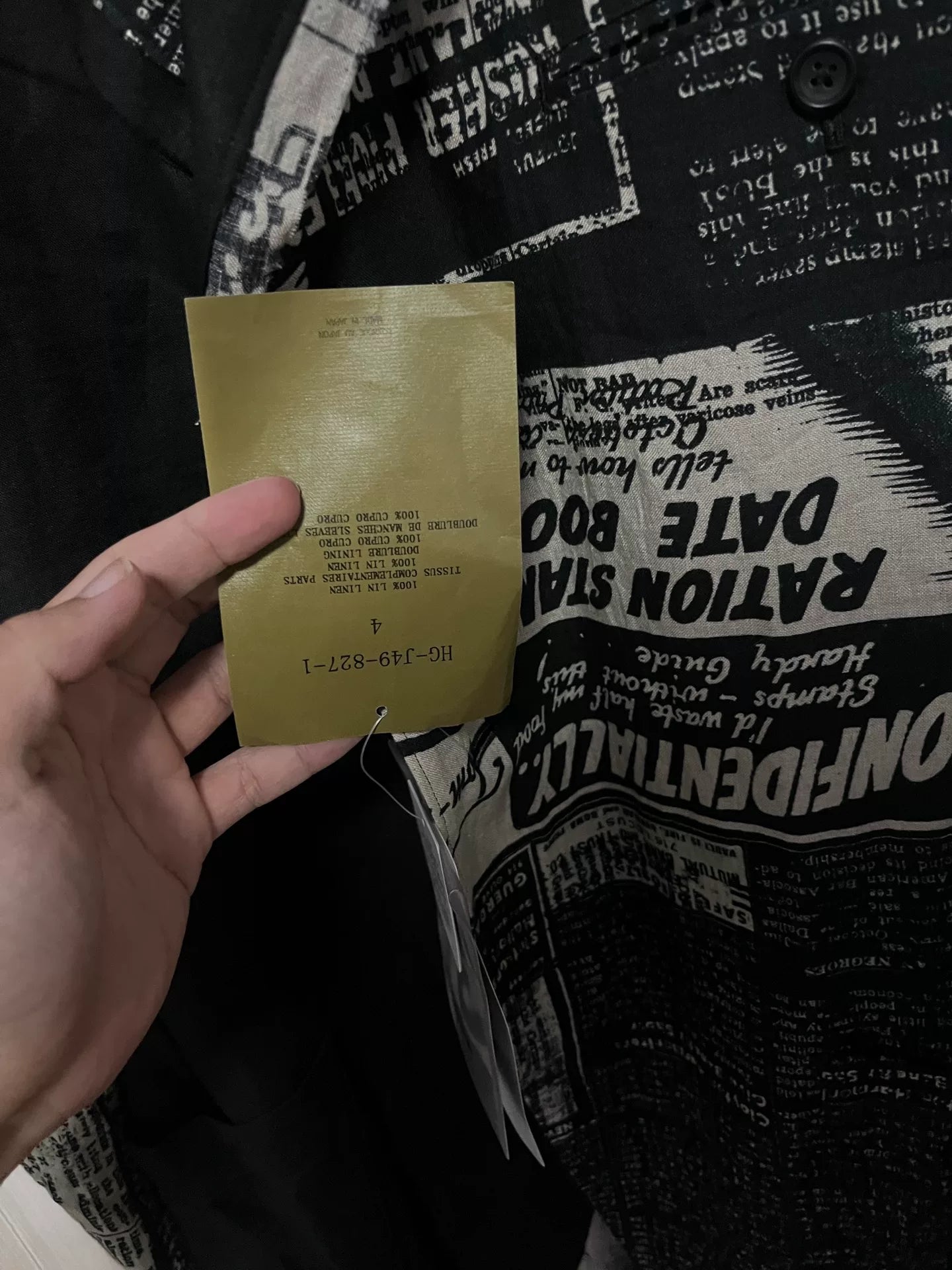 Yohji Yamamoto Newspaper Print Jacket