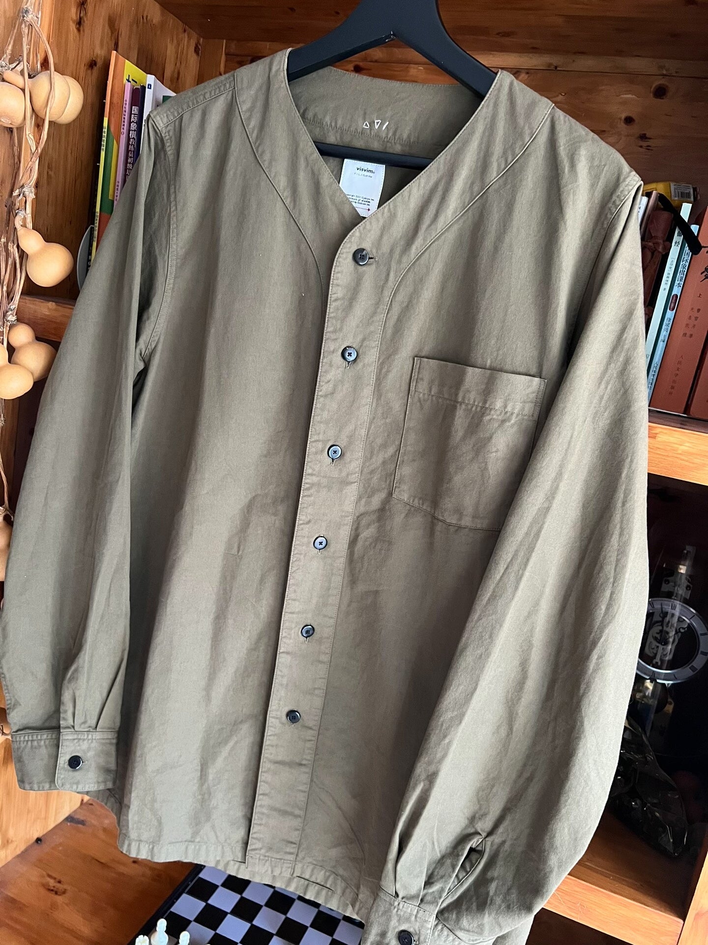 visvim Giza Cotton Baseball Shirt in Olive Green