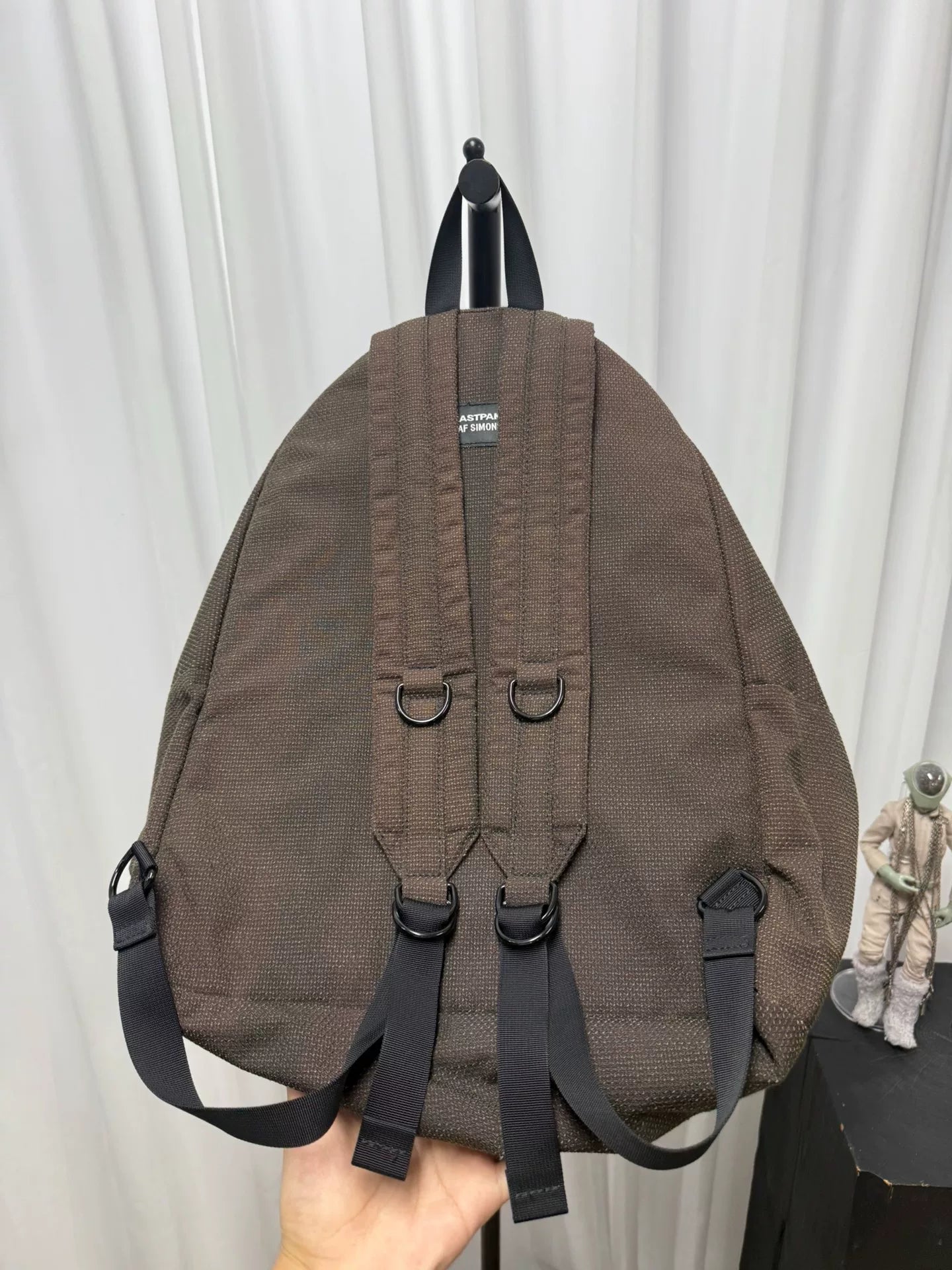 raf simons plush chain backpack in brown