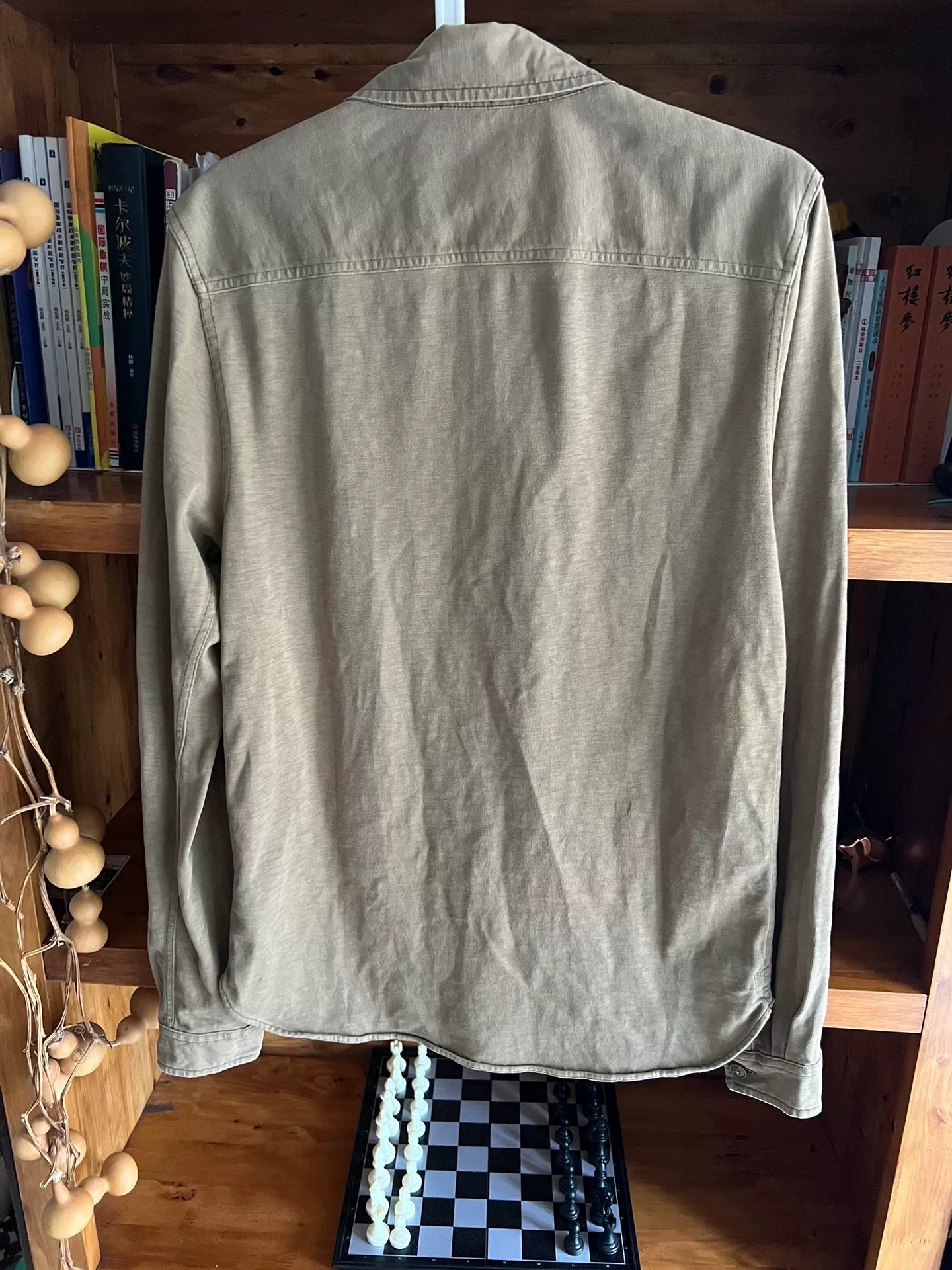 khaki military style pullover shirt jacket