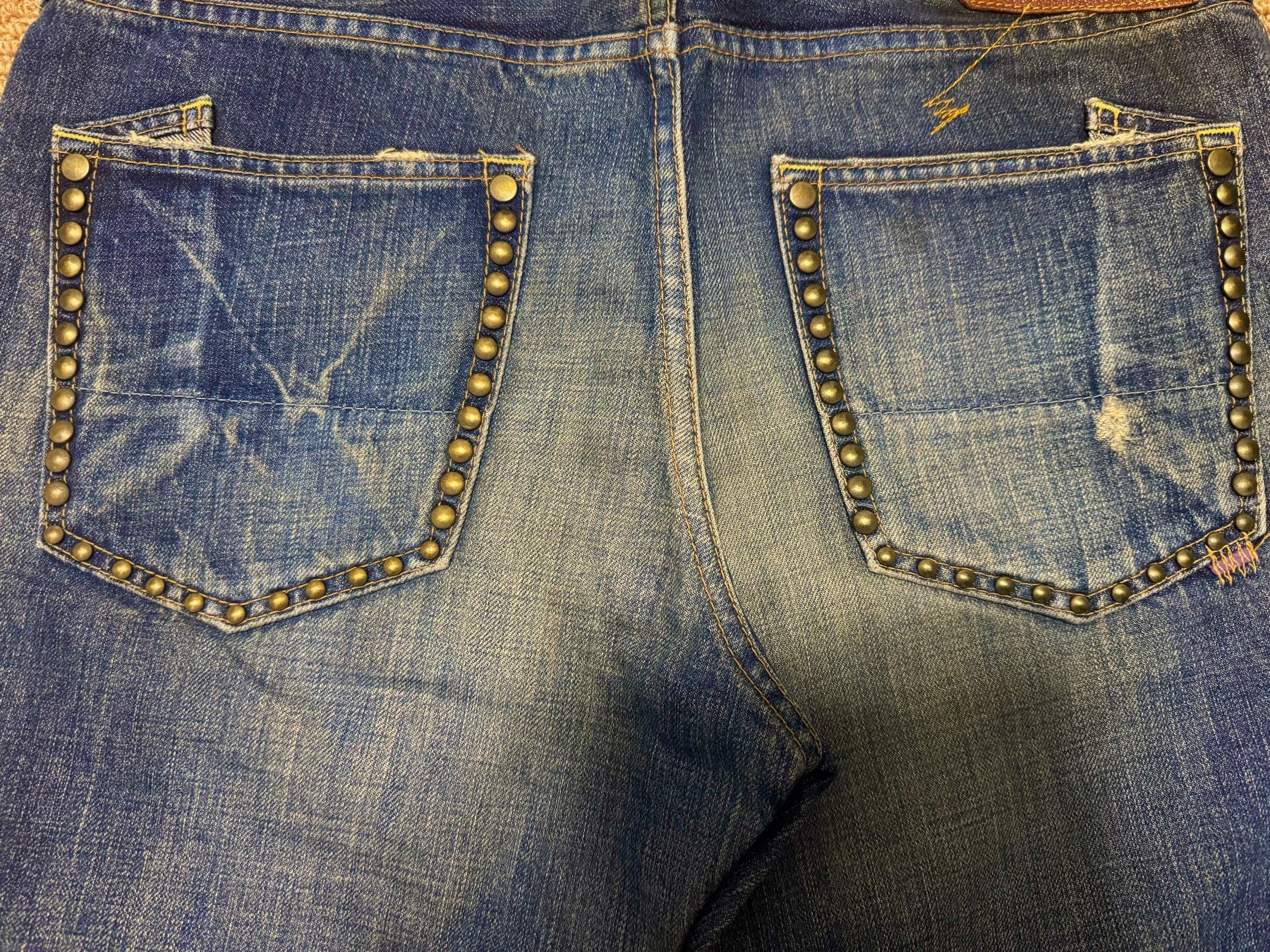 Blue Faded Distressed Studded Jeans