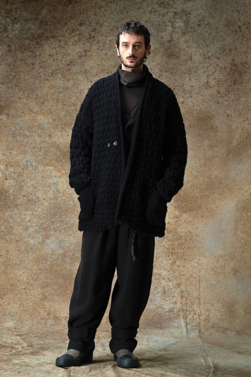 black oversized hand-knitted cashmere jacket
