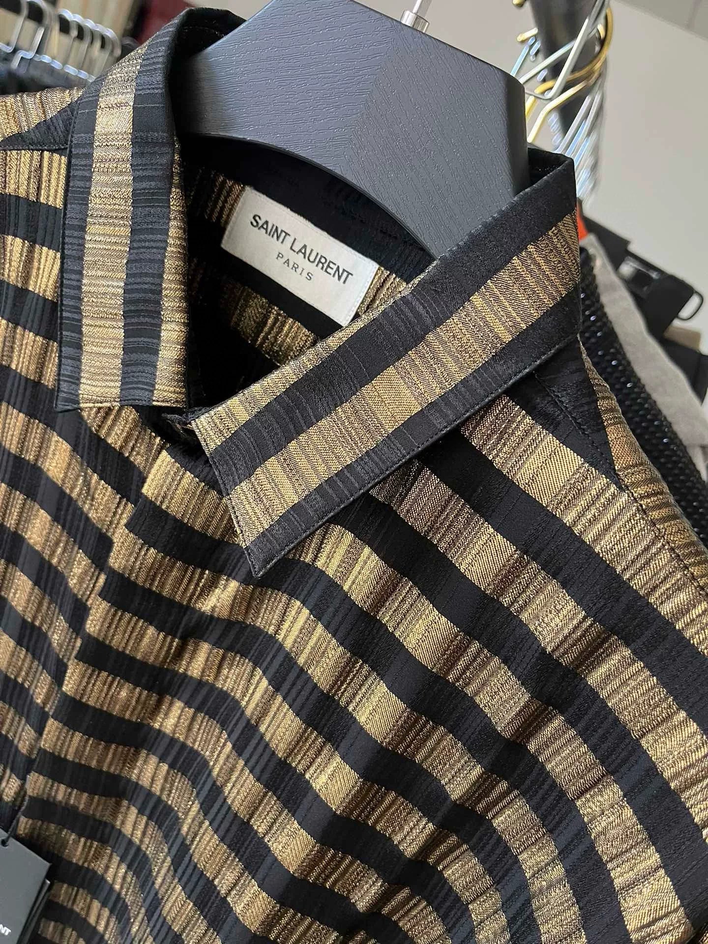 Saint Laurent Runway Black Gold Striped Silk Shirt