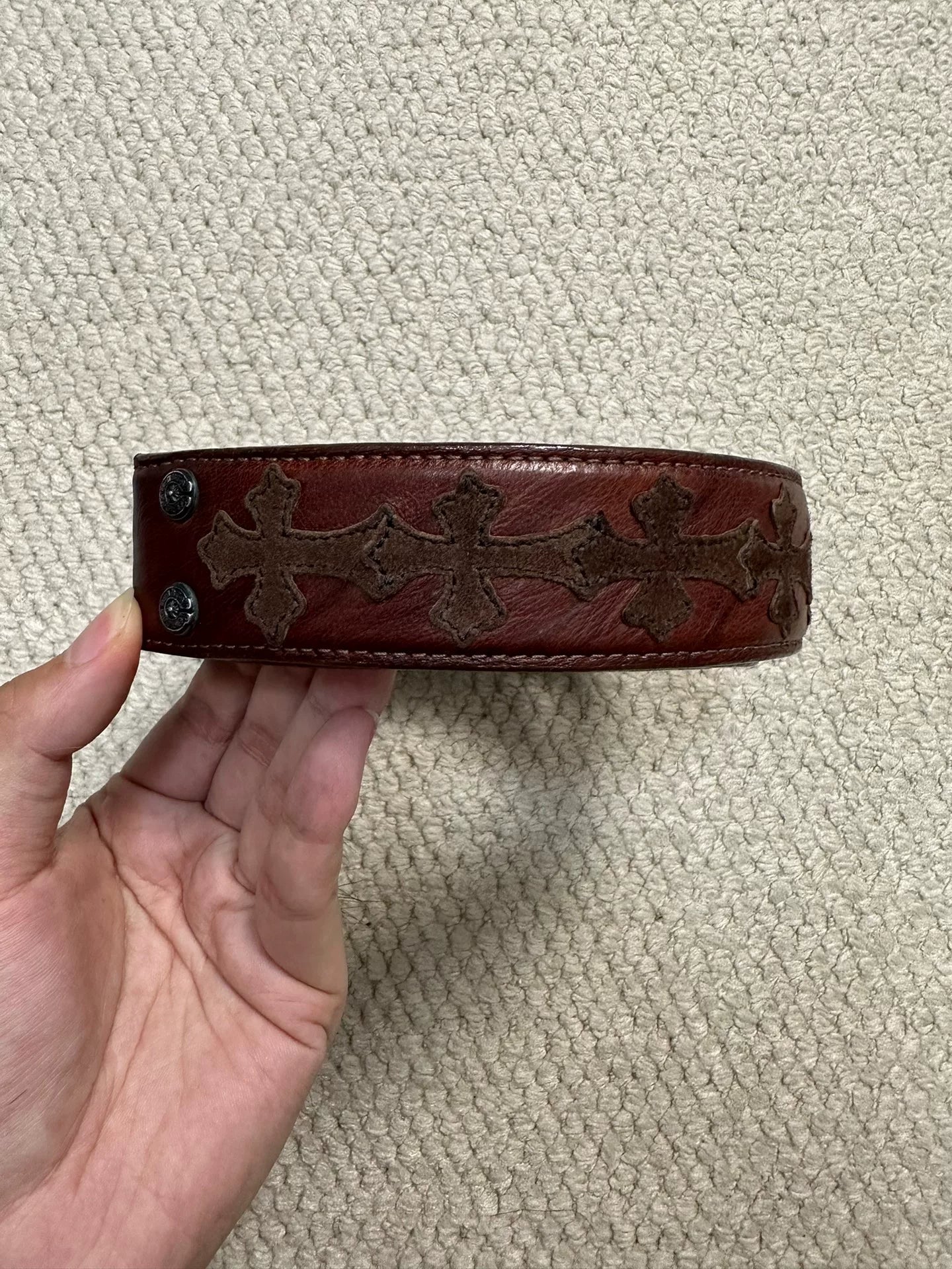 Chrome Hearts Brown Suede Cross Patch Belt 32