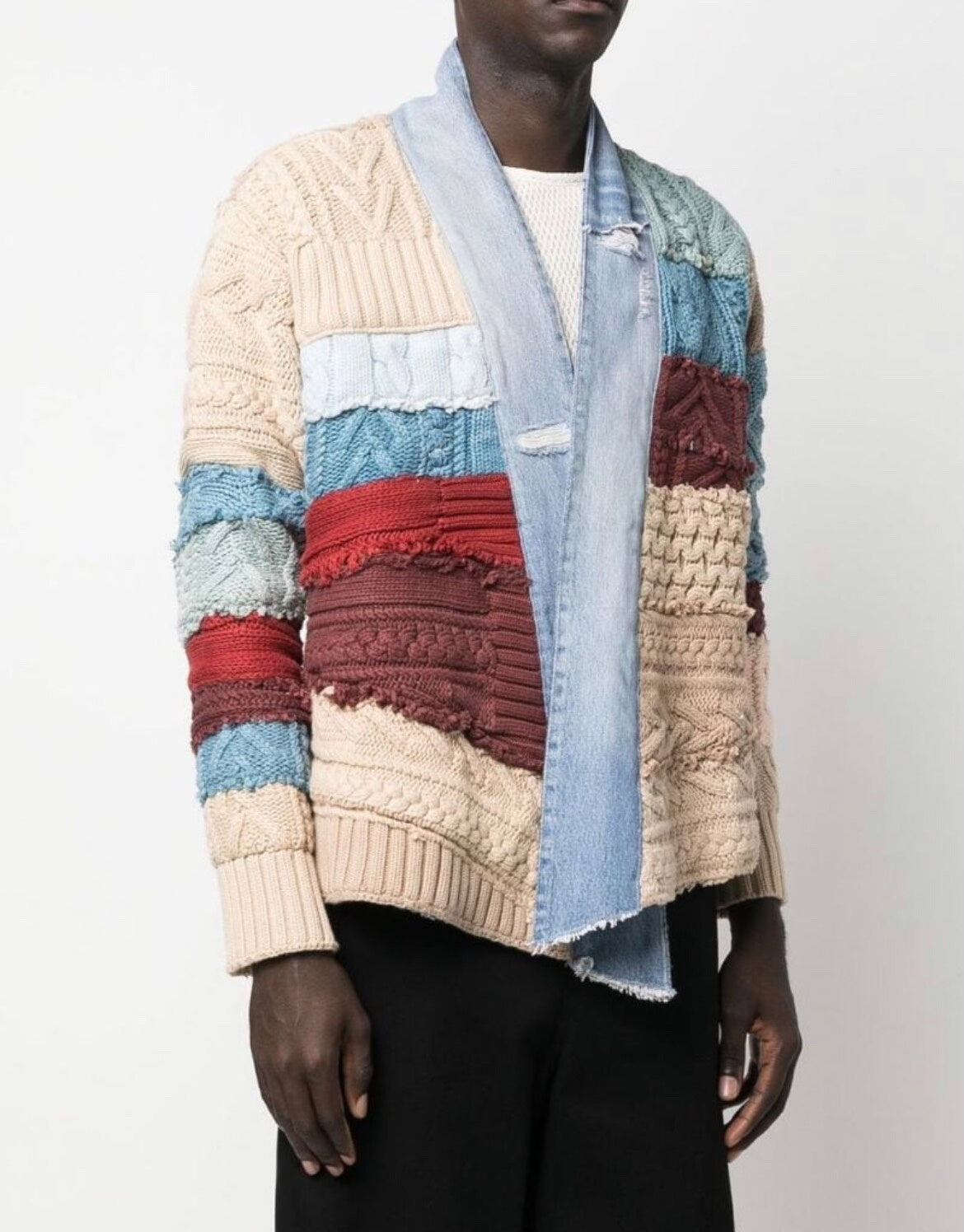 greg lauren patchwork design cardigan jacket