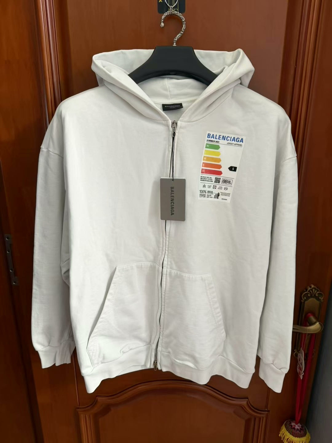 balenciaga white zip hoodie with logo