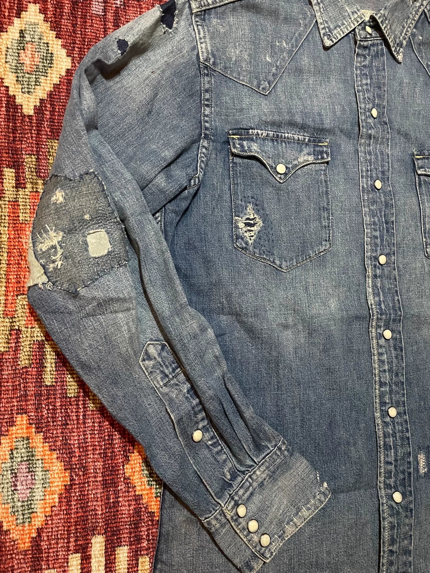 Ralph Lauren Distressed Patch Western Denim Shirt