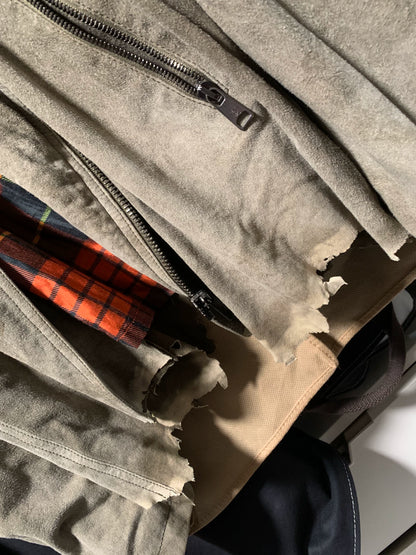 distressed grey suede biker jacket