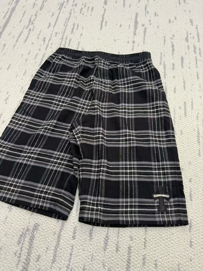 Chrome Hearts Black-Gray Plaid Cropped Wide-Leg Pants