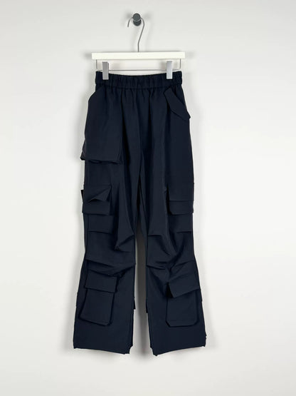 multi-pocket cargo pants in navy blue