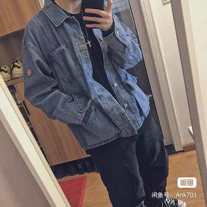 indigo oversized denim jacket with pockets
