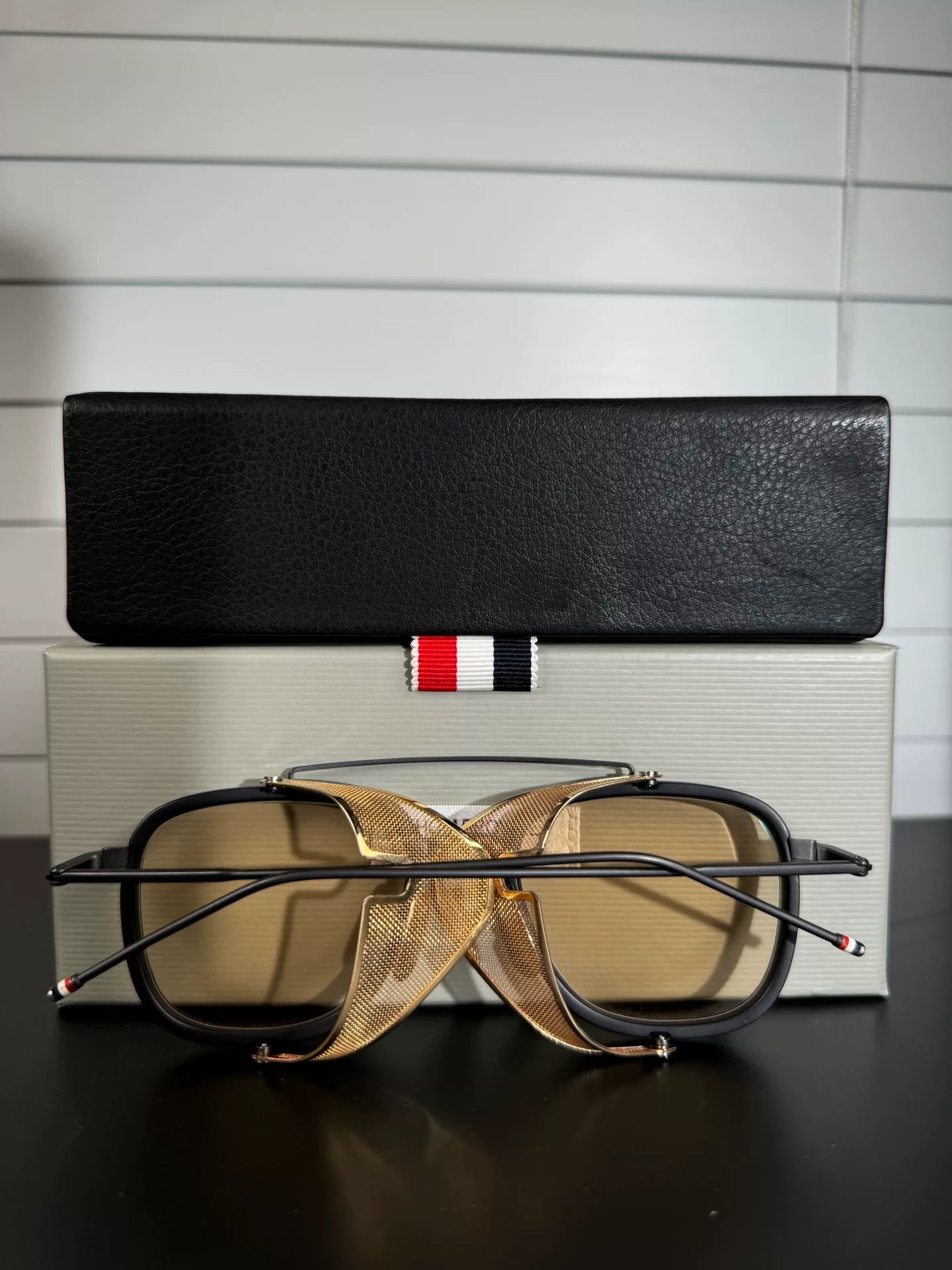 thom browne tb-808 sunglasses with gold accents