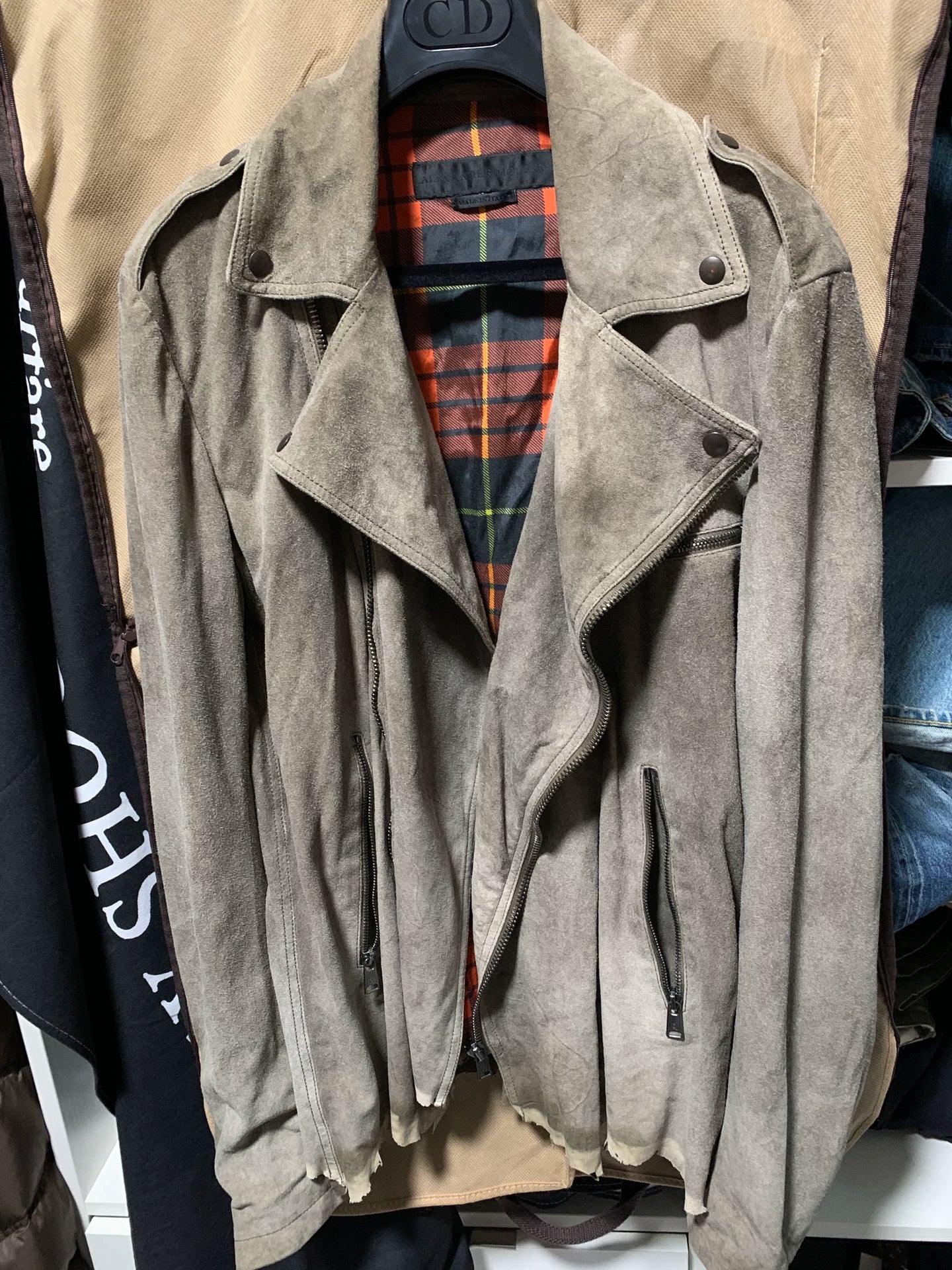 distressed grey suede biker jacket