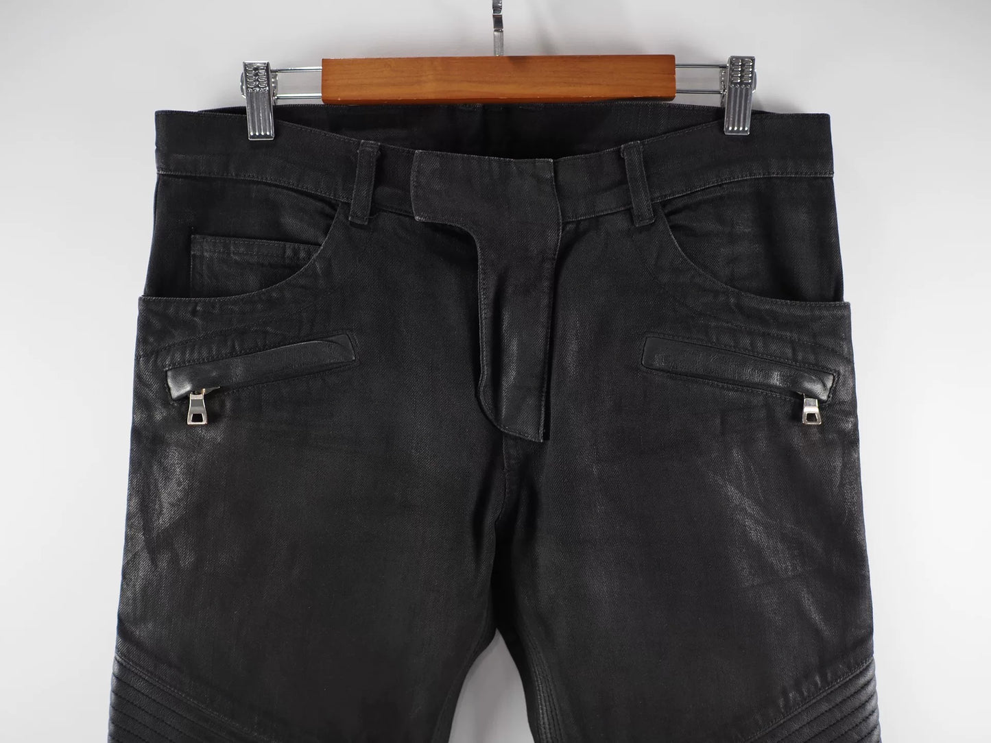 Balmain Bi-material Biker Jeans in Black